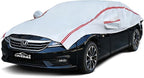 Half Car Cover for Snow, Car Roof Cover for All Weather Protection with Red Strip Design, Fit Small/Compact Sedan Such As Audi A4, Toyota Corolla