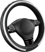 Leather Steering Wheel Cover – Black & Silver, Universal Fit 14.5-15 Inch, Microfiber Leather, Anti-Slip & Breathable Design for Men and Women