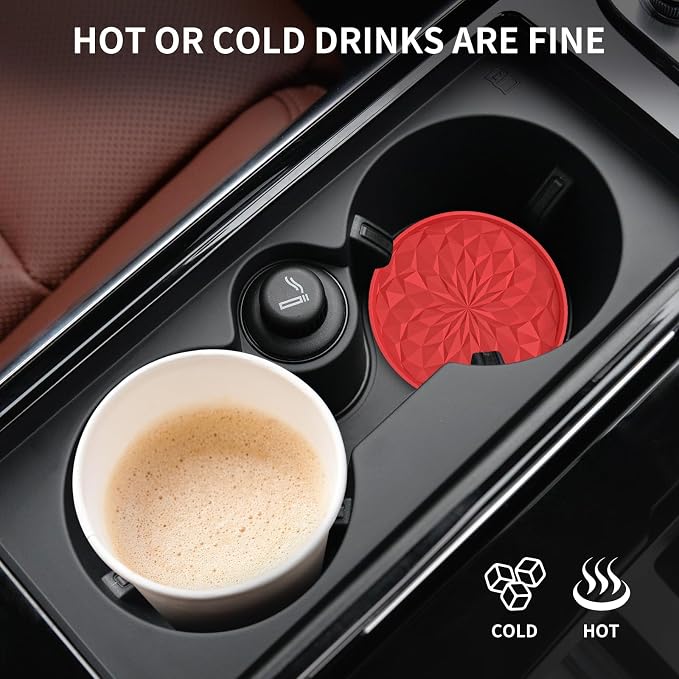 ME.FAN Car Coasters for Cup Holders [4 Pack] - 2.75In Silicone Auto Mug Mats - Universal Non-Slip Recessed Car Interior AccessoriesRed