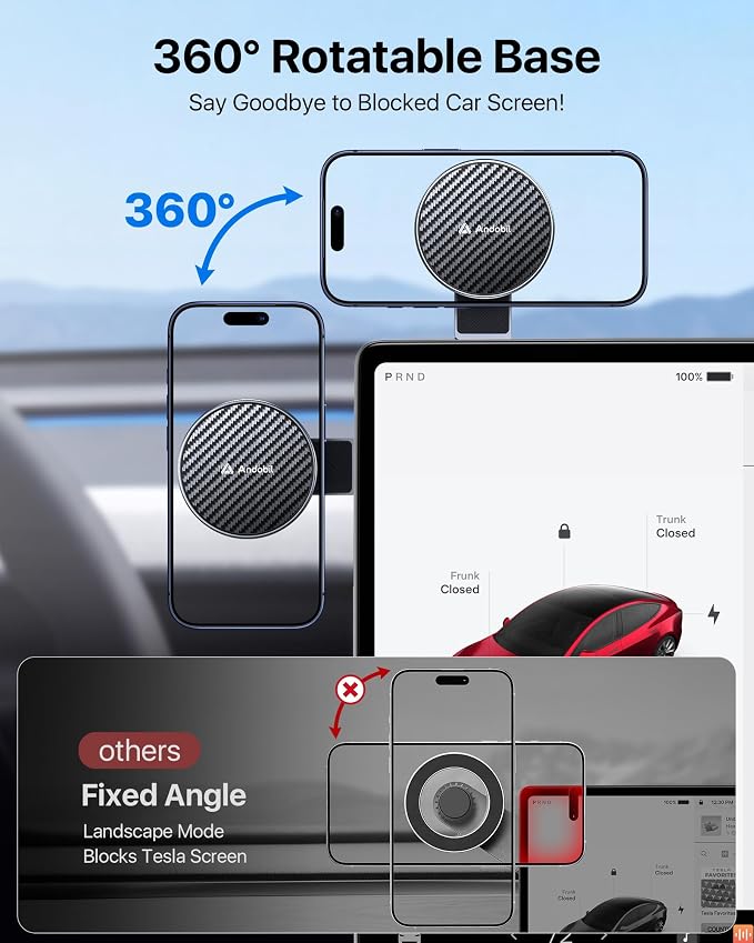 3rd Gen Tesla Phone Mount 【Upgrade Adhesive & Upgrade Stongest Magnet】 Phone Holder for Tesla New Model Y Juniper Model 3, 360° Adjustable Tesla Phone Holder fits iPhone 17 16 15 14 Pro Max