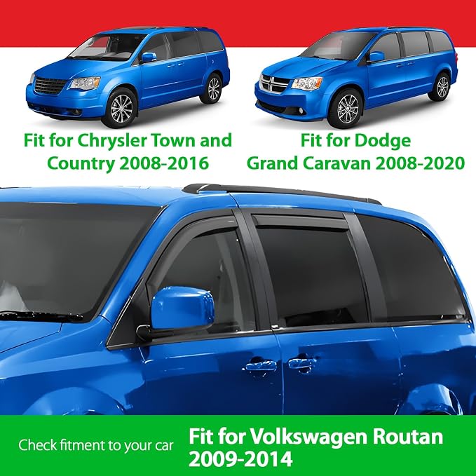 Goodyear Shatterproof in-Channel Window Deflectors for Volkswagen (VW) Routan 2009-2014, Rain Guards, Window Visors for Cars, Vent Deflector, Car Accessories, 4 pcs - GY008132