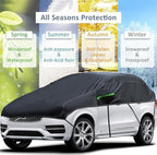 Universal SUV MPVHalf Car Cover Waterproof All Weather, Hail Protector Car Body Covers Outdoor Indoor for All Season Windproof Dustproof UV Resistant Snowproof Protect Your Windshield and Roof