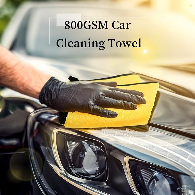 12 Pcs Microfiber Towels for Cars, 800 GSM Plush Drying Cleaning Cloth Bulk, 16 x 16 Inch Thick Absorbent Wash Detailing Towels for Car Polishing, House, Kitchen Cleaning(Yellow and Gray)