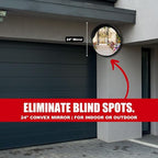 Large 24 Inch Convex Mirror for Blind Spots - Shatterproof Polycarbonate, 180° Wide View for Driveways, Intersections, Warehouses, Roads, and Large Areas - Indoor & Outdoor Security Mirror