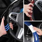 Carbon Fiber Steering Wheel Cover 3pcs Set Car Steering Wheel Accessories 14.5-15 inch Universal (Black Red Blue)