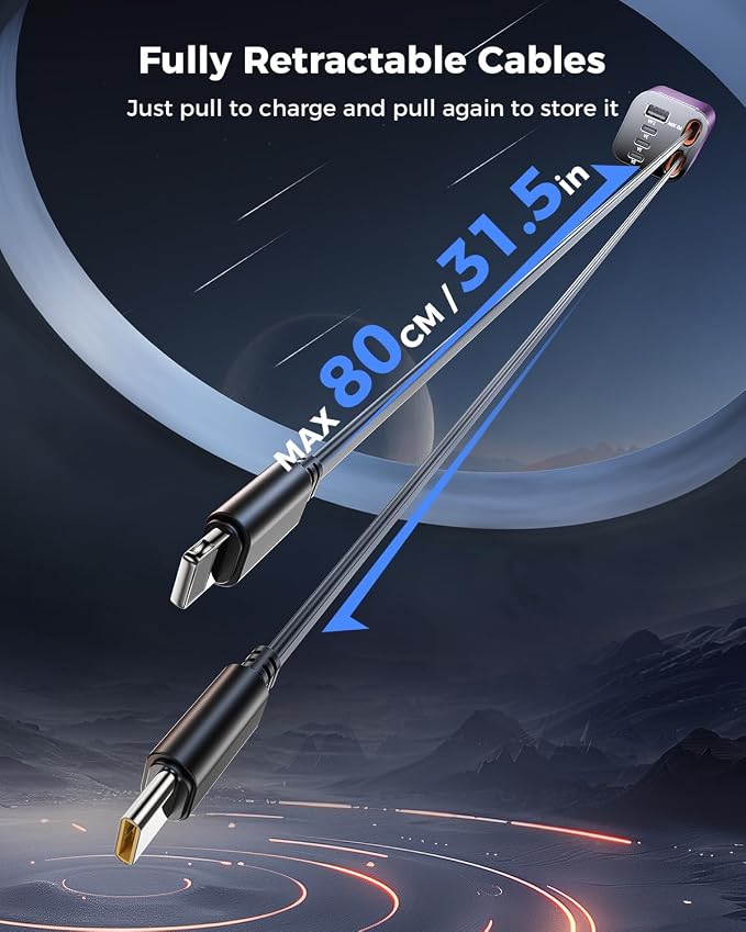 [Upgraded] 6 in 1 Retractable Car Charger, Smaller Fast Car Phone Charger 99W with Cord, USB C and iPhone Car Charger Adapter, Compatible iPhone 17/17 Pro Max/16/15/14/13/12/11, Sumsung