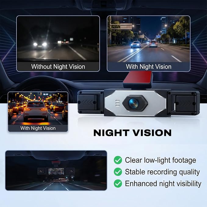 360 Degree View 4 Channel Dash Cam 1080 P Front and Rear Inside, Left and Right Dash Camera for Cars, 3.16 Inch Night Vision, Loop Recording, Exposure Compensation, Reversing Assistance