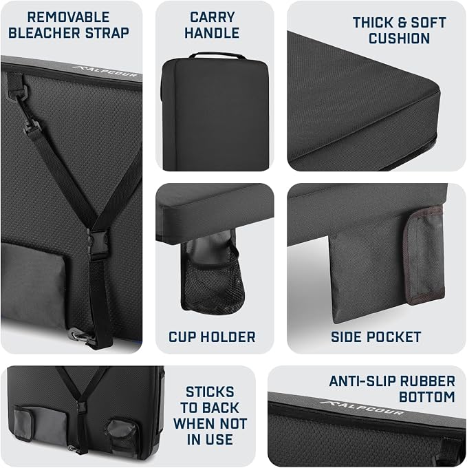 Portable Extra Thick Heated Stadium Seat Cushion – Bleacher Cushion with Side Pocket, Cup Holder, Waterproof, Anti-Slip, and Straps – Perfect for Football Seats and Bench Seats for Bleachers