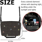 Bling Car Net Pocket Handbag Holder, Rhinestone Vehicle Backseat Purse Organizer Between Seats, Diamond Hanging Storage Bag Barrier of Pet Kids, Universal Automotive Accessories (Multicolor)