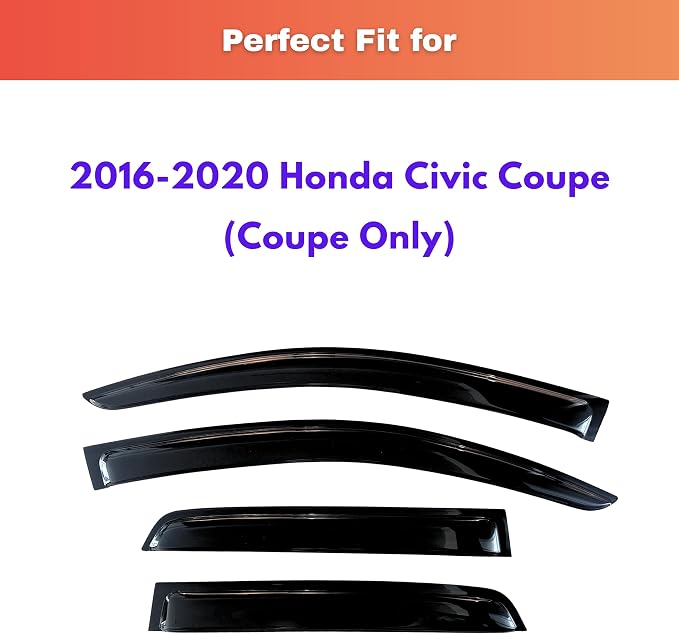 KPY Rain Guards Fit for 2016-2020 Honda Civic Coupe, Out-Channel Window Visors Vent Wind Deflectors 4PC, Car Accessories for 16-20 Civic Coupe (Coupe Only)
