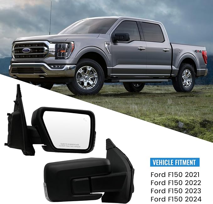 Passenger Side Mirror for Ford F150 2021 2022 2023 2024, Right RH Heated Mirror Assembly with Blind Spot Detection, Turn Signal Light and Puddle Light - OEM Style