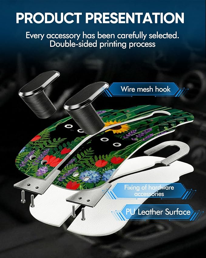 Purse Holder for Car, 2 Pack Heavy Duty Purse Hanger for Car, PU Leather Car Seat Hooks for Purses and Bags, Cute Cat Headrest Organizer for Handbags & Backpacks