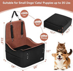 Dog Car Seat for Small/Medium Dogs Up to 35 lbs – Patented Safety System, 5" Memory Foam Pet Booster Car Seat, Fully Detachable and Washable Dog Carseat with 2 Storage Pockets (Black/Brown)