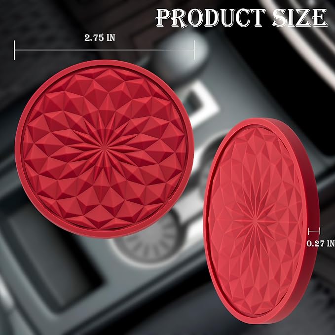 2 Pack Silicone Car Cup Holder Coaster – 2.75 Inch Non-Slip Drink Mat, Universal Fit for Most Vehicles – Cute & Functional Auto Accessories (Red)