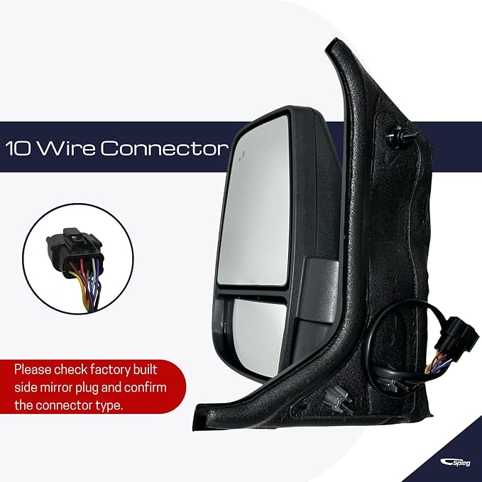 Driver Side Mirror for 2020-2023 Ford Transit 150 250 350 Short Arm with Power Folding Blind Spot Monitoring BSM Turn Signal Textured Black 10 Pins Left FO1320654