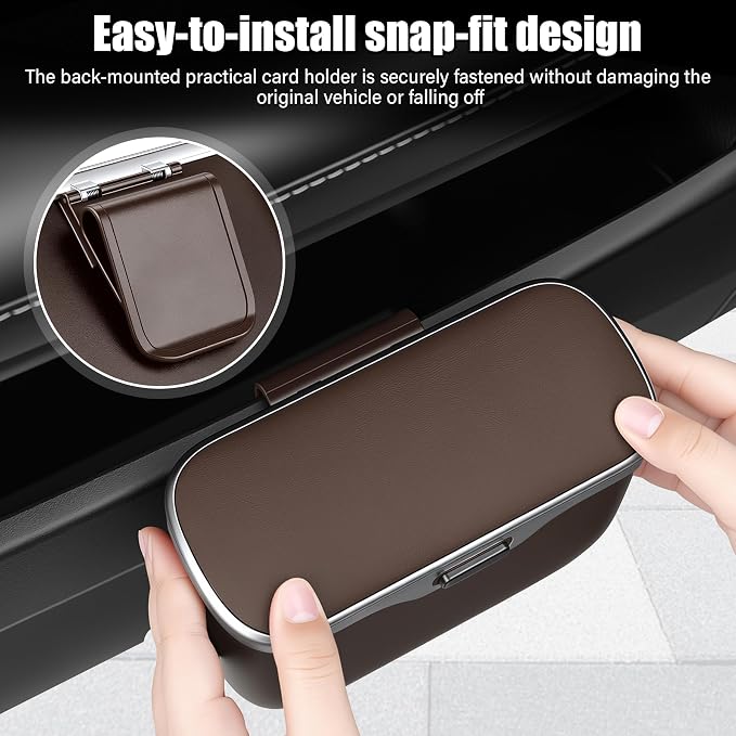 Car Trash Can, Car Garbage Bin with Lid & Handle - Leak-Proof Mini Trash Can for Car, Truck, SUV - Essential Car Accessories for Organization (Brown)
