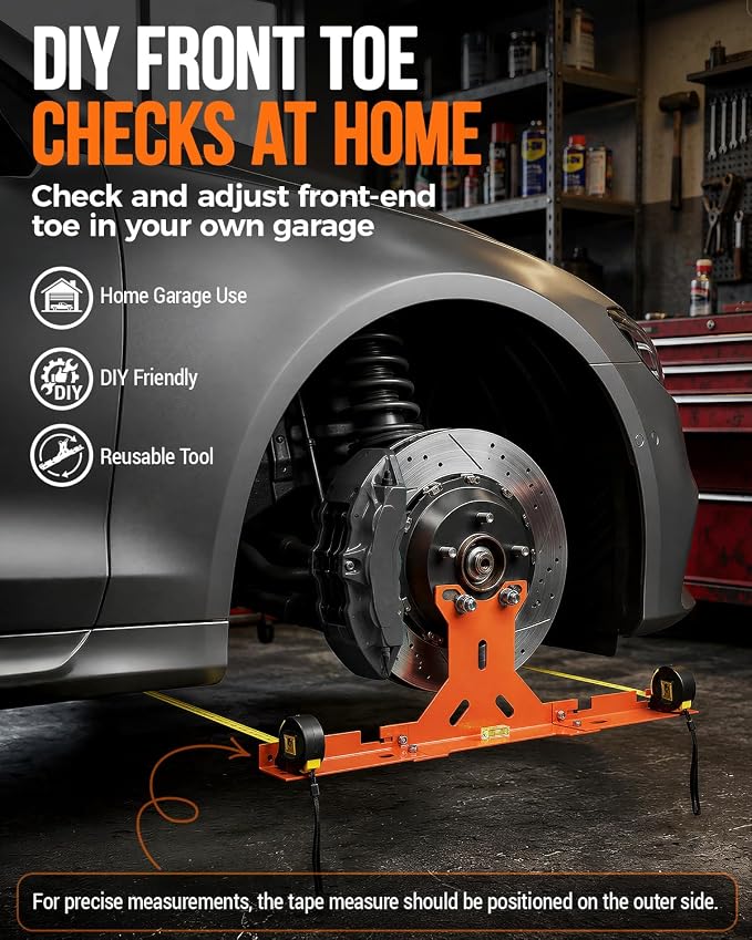 Wheel Toe Alignment Tool Kit for at Home DIY Garage Use, Stainless Steel Toe Plates with Dual Tape Measures, Quick Front-End Toe Check for Automotive Cars Trucks SUVs-Orange (Patent Design)
