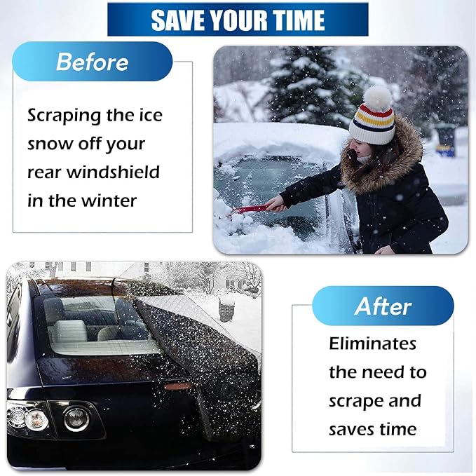 Car Rear Windshield Cover, 4-Layer Waterproof Back Window Protector for Ice and Snow Sun UV Rays Dust, Winter Hail Frost Shield, with Windproof Strap - Fits Most Sedans, SUV | Medium