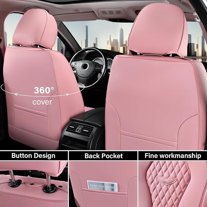 Coverado Seat Covers, Car Seat Covers Front Seats, Pink Car Seat Covers, Waterproof Auto Seat Covers, Seat Cushion, Front Seat Covers Leatherette Car Seat Protector Universal Fit Most Cars