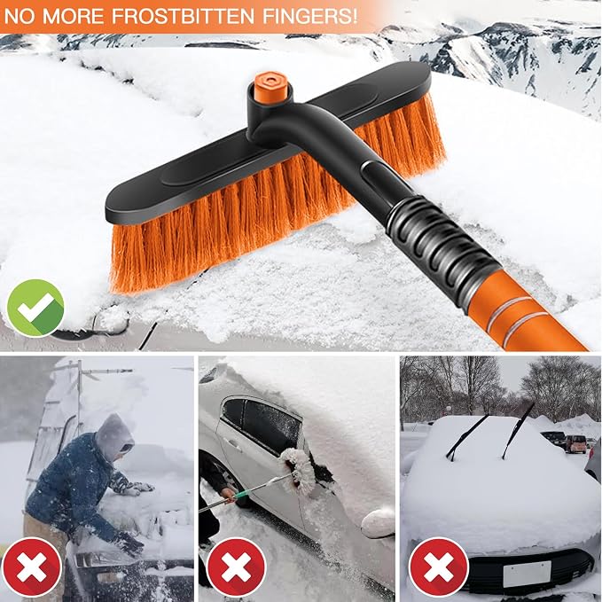 31" Snow Brush and Ice Scrapers for Car Windshield, Detachable Extendable 360° Pivoting Snow Scrapers and Brush with Ergonomic Foam Grip for Car,Truck,SUV(Orange)