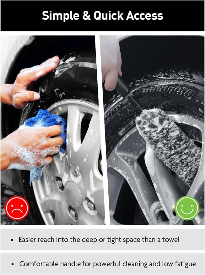 6PCS Car Wheel Brush Kit, Tire Brush for Cleaning Tires, Soft Rim Brush, Bendable Wheel Cleaner Brush, Double-Ended Detailing Brush, Applicator Pads, Wheel Brushes for Cleaning Wheels