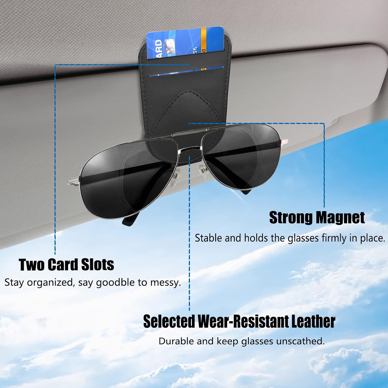 Visor Sunglasses & Card Clip — Compact Car Sun Visor Holder