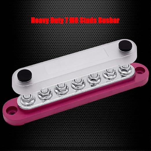 7 x M6 (1/4") Studs Power Distribution Block Bus Bar 12V, 5.9" HD 150A Marine BusBar Battery Distribution Block W/Cover for Car Boat Solar (Red)