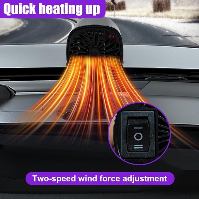 12V 150W Portable Car Heater, Fast Demisting Defroster Car Fan Windshield Defroster, 360° Rotary Auto Heater and Cooler That Plugs into Cigarette Lighter for Sedan SUV (Black)