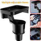 360° Rotatable Car Cup Holder Expander Tray - Adjustable Auto Food Table Desk with Anti-Slip Base, Universal Fit for Front & Back Seat, Holds Snacks, Phones, Drinks (18kg Load Capacity)