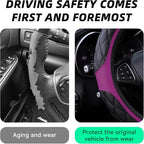 15 Inch Car Leather Steering Wheel Cover, Automotive Accessories Elastic Breathable Anti-Slip Soft Wheel Protector Fits Men and Women, Suitable for SUVs, Trucks, Vehicles and RVs (Purple)