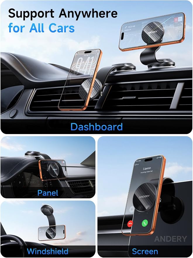 Car Phone Holder for MagSafe [360° Adjustable Memory Alloy Arm | 2400gf Strong Magnetic Power] Bendable Car Mount, Phone Holders for Your Car with Dashboard Pad for iPhone 17-12 All Smartphones