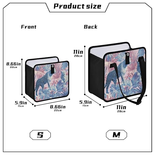 Car Trash Can Organizer Bin with Adjustable Strap for Back Front Seat Console Waterproof Leakproof Collapsible Portable 11 Inch Cute Cheetah and Palm Leaves