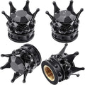 4 Pieces Crown Tire Valve Stem Caps Bling Handmade Crystal Rhinestone Universal Chrome Crown Vehicle Car Tire Caps Covers, Attractive Accessories for Car (Black)