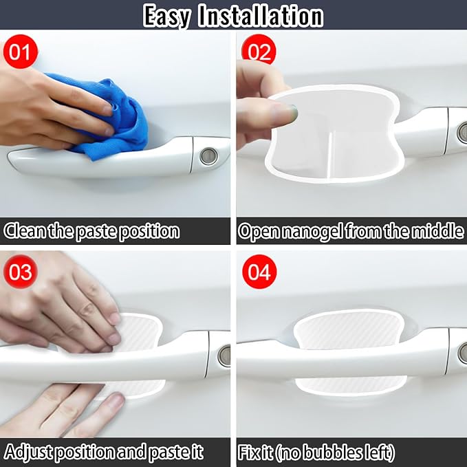 4Pcs Universal 3D Carbon Fiber Car Door Handle Paint Scratch Protector Sticker Auto Door Handle Cups Protective Pad(L)