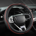 Microfiber Leather Car Steering Wheel Cover for Honda Civic, CR-Z, Insight, S2000,14-14.25 inch (Black+Red Line-Small Size)