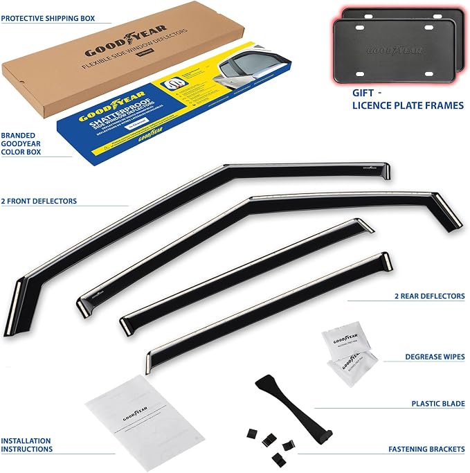 Goodyear Shatterproof in-Channel Window Deflectors for Mitsubishi Outlander 2022-2026, Rain Guards, Window Visors for Cars, Vent Deflector, Car Accessories, 4 pcs - GY008026