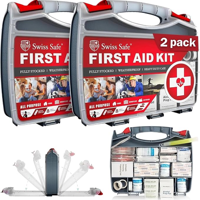 2-in-1 First Aid Kit for Car, Travel, Home, & Business – Includes Bonus Mini Kit for Medical Emergencies, Camping & Outdoor Survival – 348 Pieces, Large Hardcase, Pack of 2