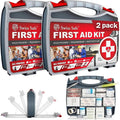 2-in-1 First Aid Kit for Car, Travel, Home, & Business – Includes Bonus Mini Kit for Medical Emergencies, Camping & Outdoor Survival – 348 Pieces, Large Hardcase, Pack of 2
