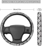 Steering Wheel Protection for Most Cars Interior Accessories | Skull Bat Grey Automotive Steering Wheel Cushion, Halloween Decor, Anti-slip Universal 14-15 inch, Easy Install