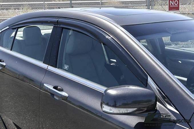 Replacement for 2009-2014 Acura TL | EOS Visors JDM Mugen Tape-On Style Smoke Tinted Side Vents Window Rain Guard Deflectors