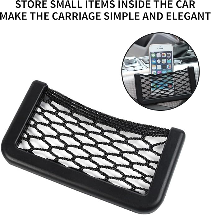 1 Pack 2 Pcs Car Net Pocket， Abs Self-Adhesive Multifunctional Car Mesh Bag Organizer Net，5.9in*3.15in Automotive Frame Storage Net Pocket. Suitable for Cars （Black