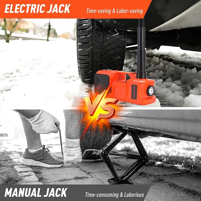 Electric Hydraulic Car Jack Kit with Impact Wrench and Tire Inflator Pump, 5 Ton 12V Hydraulic Jack for SUV Sedans Tire Change with LED Light