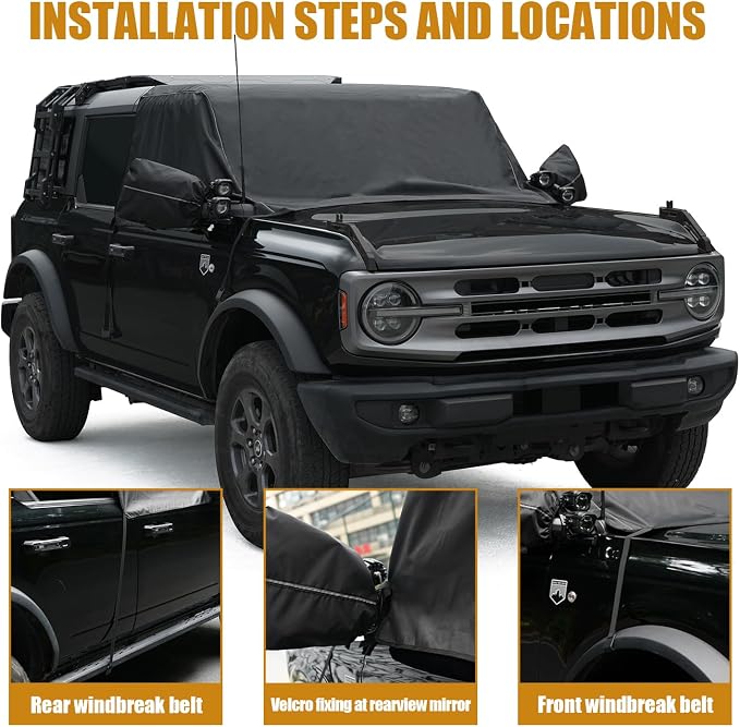 MAIKER 600D Windshield Cover Compatible with Ford Bronco – Waterproof, Frost & Snow Protection, Sun Shade, Wiper Front Window Protector