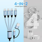 USB C Splitter Multi Charging Cable,USB A/C to USB C Charging Cord,USB C to USB C Cable,4 in 2 Multi Charger Cord with 4 Type-C Connectors Compatible with iPhone16/15/Cell Phones Tablets,Blue