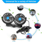 12V Car Clip Fans, Adjustable Dual Head Clip Fan 360° Rotatable Cooling Air Fan, 4'' Electric Auto Car Fans with Cigarette Lighter Plug for Vehicles, RV, SUV