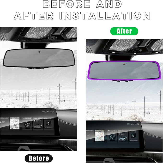 Car Rear View Mirror Protector Frame, Silicone Auto Rearview Edge Protection Cover Compatible with Model 3 Model Y, Interior Rear View Trim Frame Decoration, Car Accessories (Purple-2PCS)