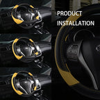 Leather Car Steering Wheel Cover, Non-Slip Car Wheel Cover Protector Breathable Microfiber Leather Universal Fit for Most Cars (Black&Yellow)
