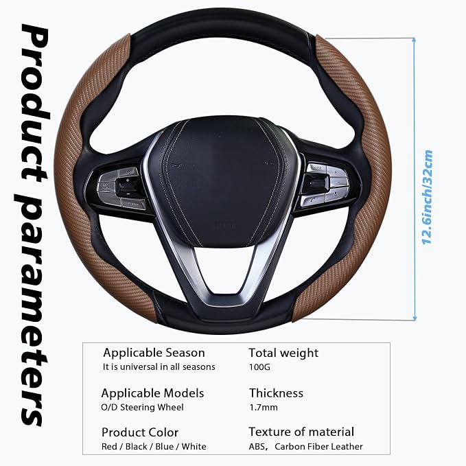 2pcs Car Steering Wheel Cover,Anti-Skid Carbon Fiber Steering Wheel Protector for Men Women,Multiple Color Options,Universal for Most Car Interiors Accessories (Brown)