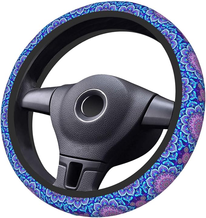 Blue Mandalas Elastic Steering Wheel Cover Non-Slip Breathable Steering Wheel Protector Fit Auto, SUVs, Truck