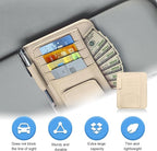 Car Sun Visor Organizer, Small Auto Visor Organizer and Storage, Registration and Document Holder, Vehicle Accessories for Sunglasses, Document, Card, Pen, Driver License (Beige)